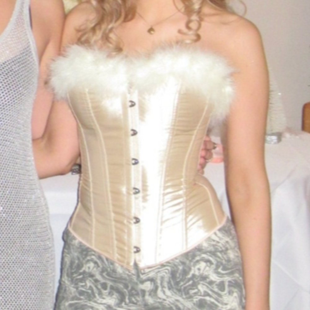 Handmade Fur Trimmed Satin Corset Top